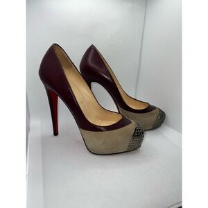 Christian Louboutin Maroon and Taupe Heels